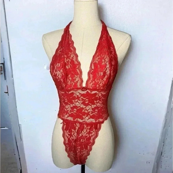 Vintage roselle red plunge lingerie bodysuit S - Picture 1 of 5